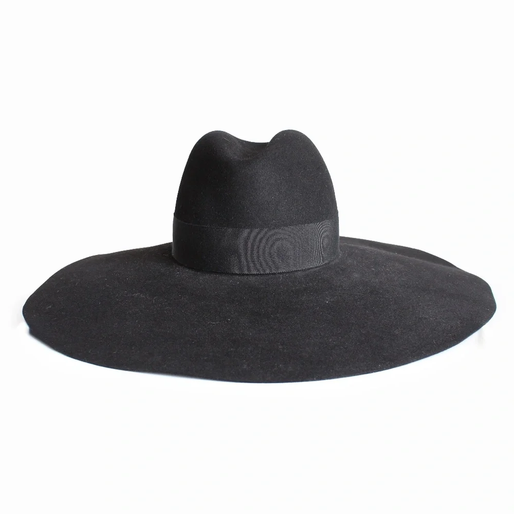 Saint Laurent Hat Wide Brim Oversized Black Rabbit Fur Felt Hedi Slimane Size 56